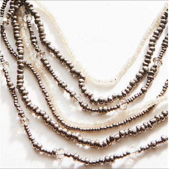 J. Jill Layered Necklace Art Deco Silver Tone Hematite Bead Pavé Adjustable Cord - Picture 14 of 15